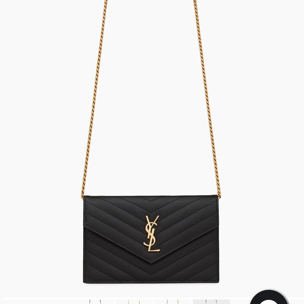 Yves Saint Laurent Black Chevron Clutch with Gold Chain